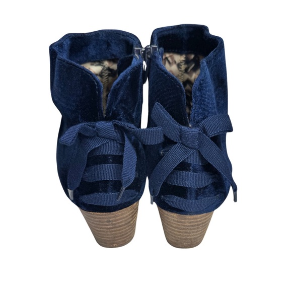 Restricted blue Velvet Ankle Booties lace up bow back 8 casual fall winter - Picture 7 of 10